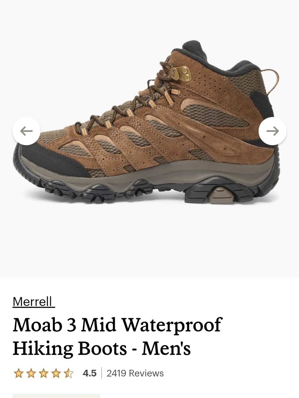Merrell Moab 3 Mid Waterproof Men's Hiking Boots - Brown